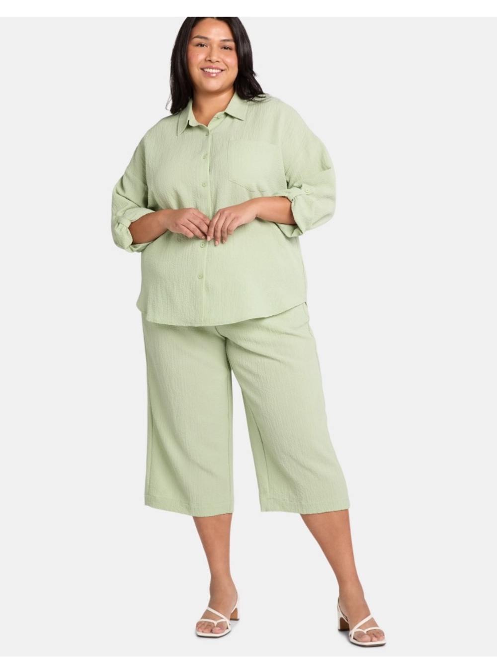 Just My Size Women’s Plus Sage Green Gauze Shirt And Short Set Size 1X NWT